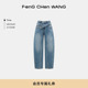 明星同款 FengChenWang25秋冬多色双腰头弯刀女士牛仔长裤