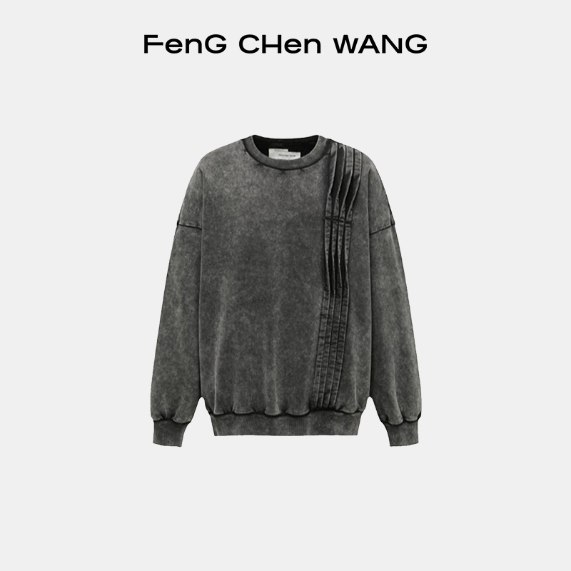 【FengChenWang】解构叠褶做旧磨毛水洗套头卫衣男女同款