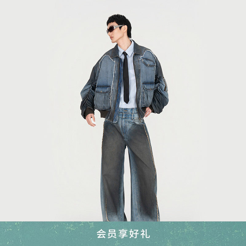 【12期免息】FengChenWang26早春新品渐变牛仔棒球夹克男女款外套,男装,牛仔外套,淘宝优惠券,粉丝福利购,淘宝优惠卷