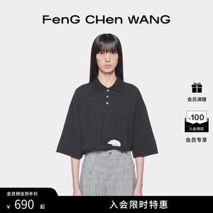 polo衫 七分袖 FengChenWang T恤 解构系列女士双领拼接短袖