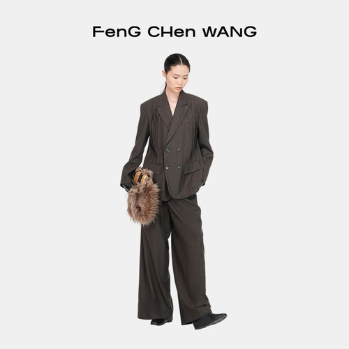FengChenWang深绿色叠褶西装外套