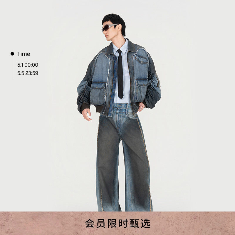 【明星同款】FengChenWang26春夏新品渐变牛仔棒球夹克男女款外套