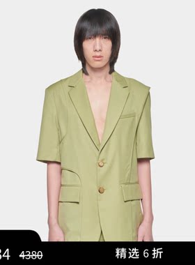 男士绿色解构短袖西装