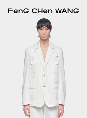 【FengChenWang】解构系列再造拼接白色牛仔西装夹克