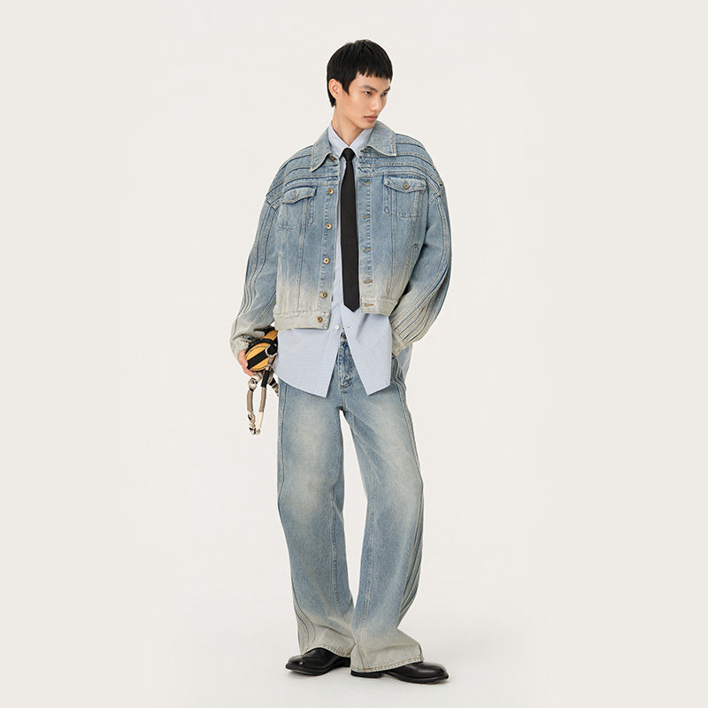 FengChenWang解构渐变牛仔夹克