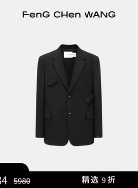 【FengChenWang】黑色多口袋宽松廓形西服男女同款外套