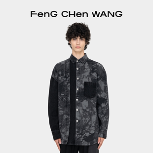 黑灰水洗牛仔衬衫 拼接系列中性款 FengChenWang