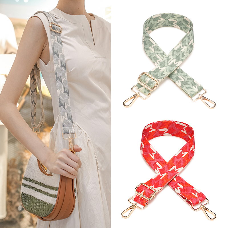 印花斜挎包带字母M纹可调节单斜跨宽肩带腋下织带撞色替换背包带