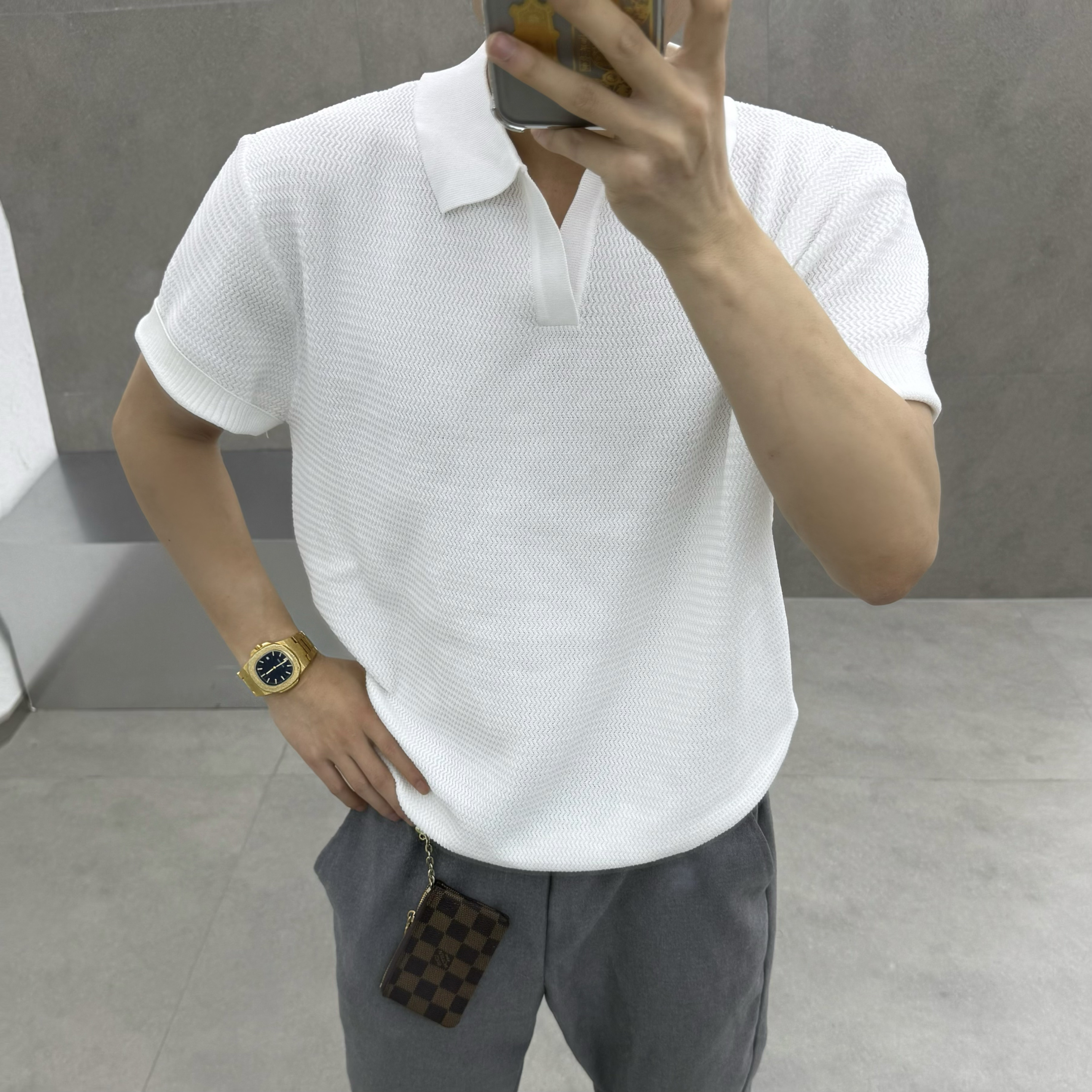 ZTKG美式复古短袖T恤男款polo衫翻领痞帅螺纹高级感t恤老钱风半袖