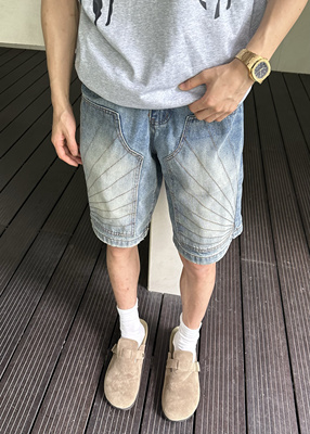 ZTKG美式重工解构牛仔短裤男夏季宽松设计感复古水洗情侣五分裤