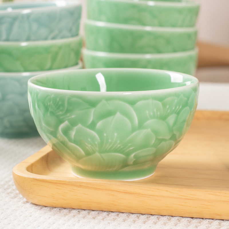 龙泉西冲青瓷高颜值百合浮雕饭碗