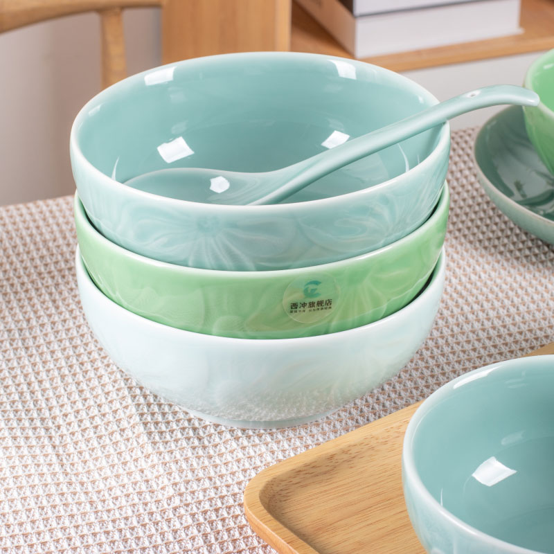 陶瓷面碗家用2025新款防烫大号7英寸中式浮雕泡面碗8英寸加厚汤碗