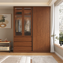 国补定制实木推拉门衣柜新款2025爆款卧室奶油风分段式小户型柜子