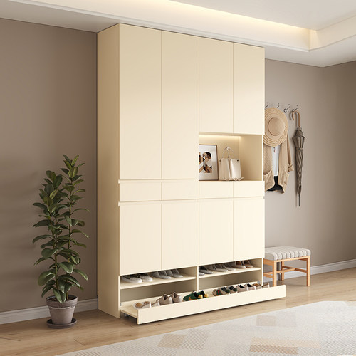 国补定制实木抽拉式鞋柜家用门口玄关奶油风隔断大容量储物门厅柜