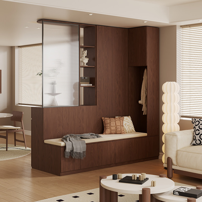 国补实木鞋柜家用门口新款2025爆款中古风进门一体靠墙玄关高柜子