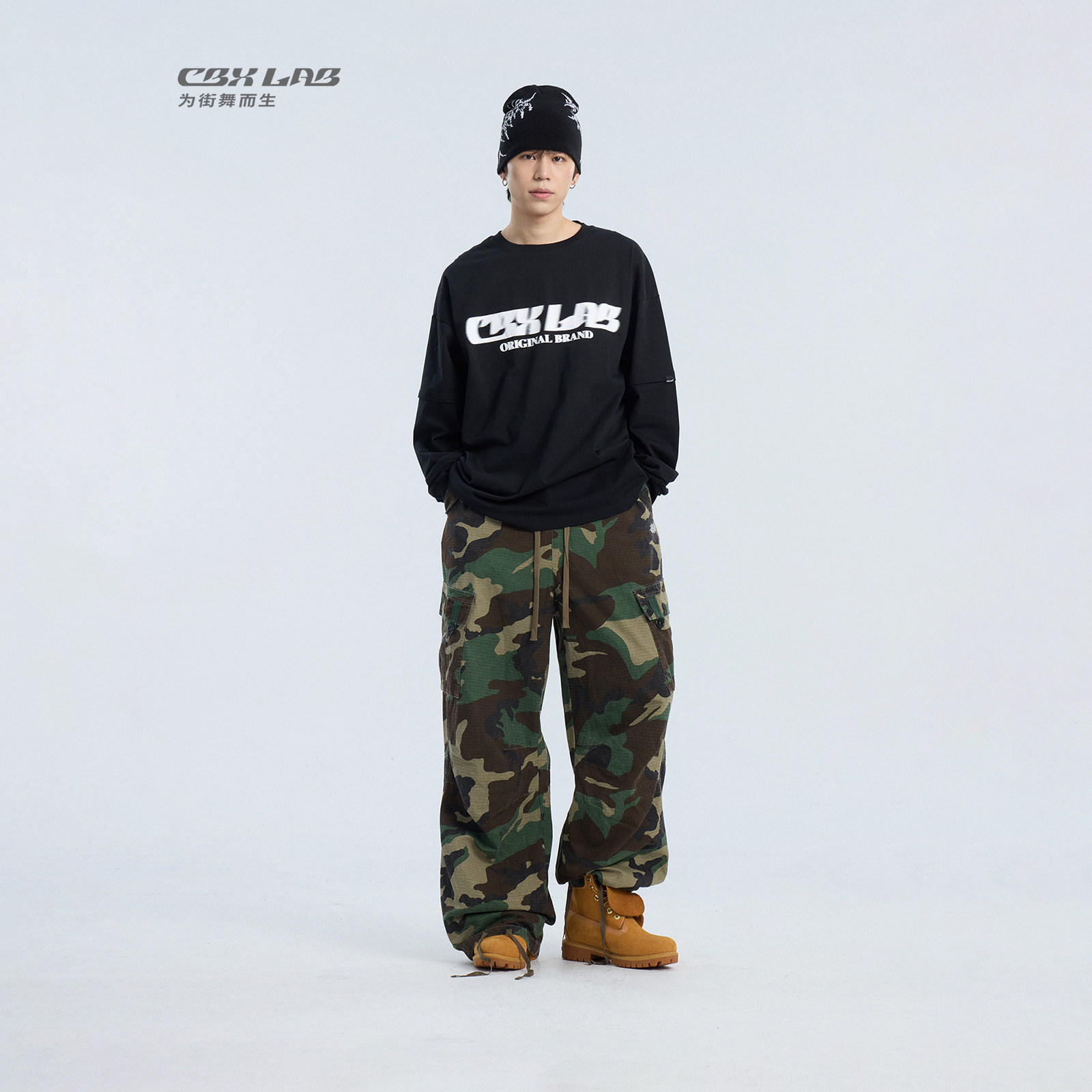 CBXLAB男装韩系水洗迷彩工装裤潮