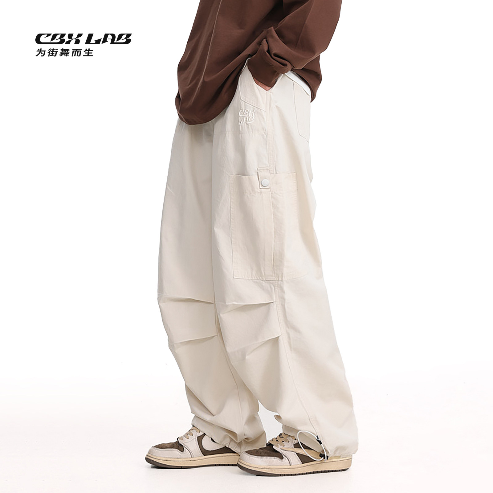 CBXLAB街舞潮牌男装沙白嘻哈hiphop街头伞兵裤美式长裤复古工装裤
