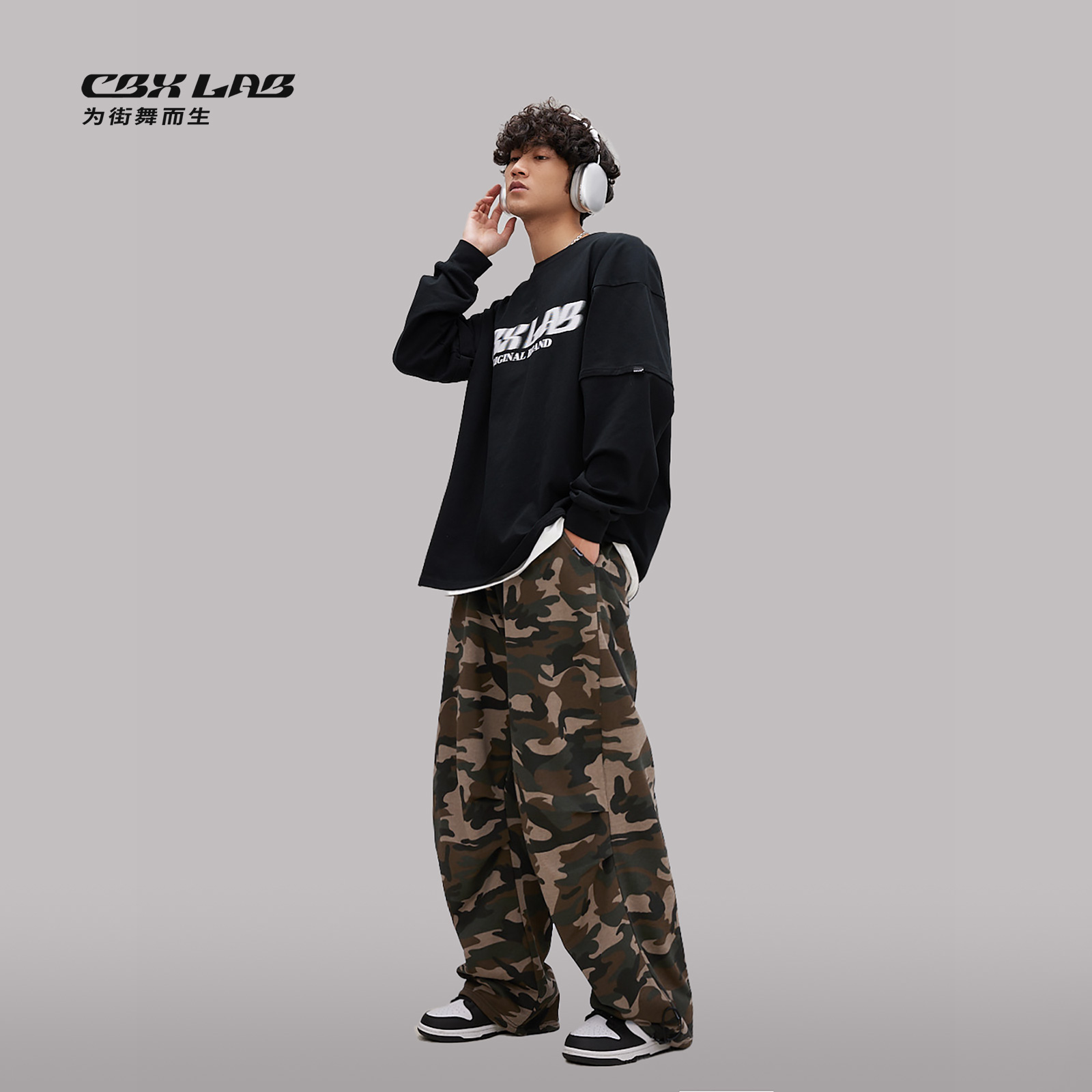 CBXLAB街舞潮牌男装棕迷彩工装裤