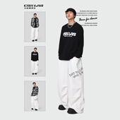 CBXLAB街舞潮牌男装 子 hiphop街头嘻哈休闲裤 美式 白色印花高街卫裤