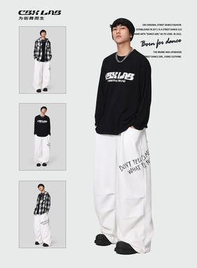 CBXLAB街舞潮牌男装美式白色印花高街卫裤hiphop街头嘻哈休闲裤子