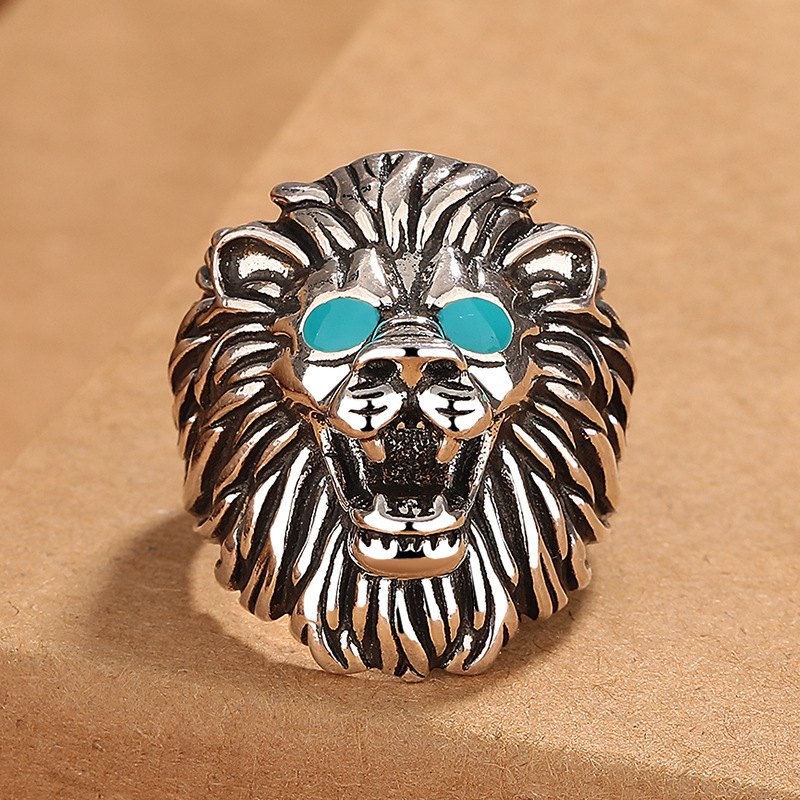 复古狮子戒指男宽面开口可调节小众设计高级感百兽之王狮子座指环
