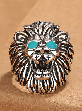 复古狮子戒指男宽面开口可调节小众设计高级感百兽之王狮子座指环