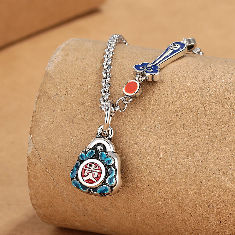 复古民族风景泰烧蓝珐琅彩富贵钱袋项链女滴胶工艺个性送朋友礼物