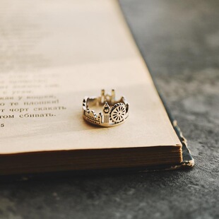 Anywhere自制925纯银城市开口戒指小众ins冷淡风情侣 天空之城