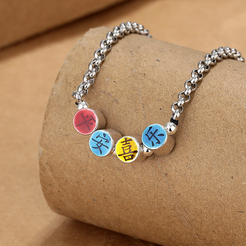 DAMAI 复古民族风彩色平安喜乐项链女滴胶做旧工艺国潮长款毛衣链