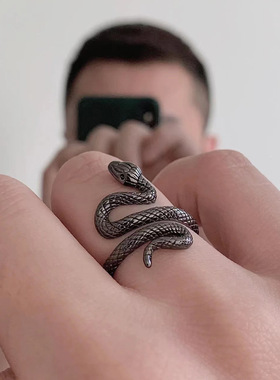 黑金灵蛇戒指女ins冷淡风 小众设计轻奢气质百搭高级感食指环男潮