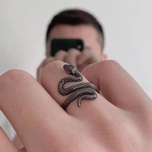 黑金灵蛇戒指女ins冷淡风 小众设计轻奢气质百搭高级感食指环男潮
