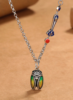 复古民族风金蝉项链男女同款做旧滴胶工艺小众设计感简约创意项饰