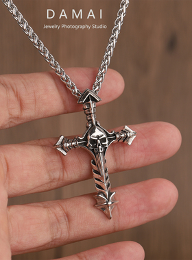 暗黑骷髅头十字架项链哥特朋克风