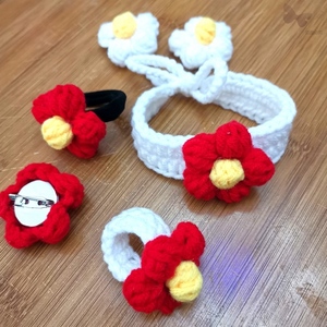 小红花手工钩织diy材料包毛线手环钩针礼物自制生日毛线花戒指毛