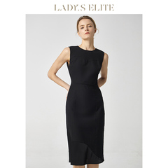 LadySElite黑色西装连衣裙女2024春夏新款优雅圆领无袖职业工作裙