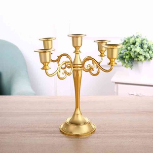 复古婚礼酒店装 饰用品三头金色烛台 欧式 摆件烛台 蜡烛台