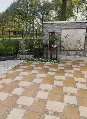 地砖仿古砖客厅通体砖600x600民宿复古砖庭院阳台地板砖防滑黄色