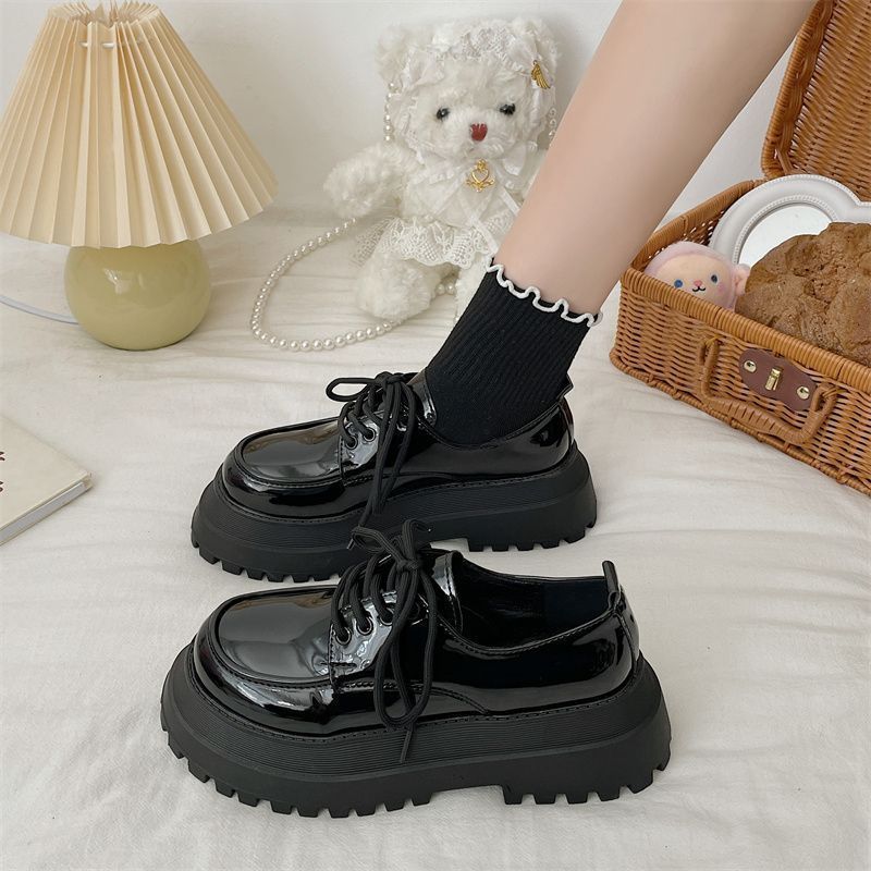 jk小皮鞋女厚底日系增高百搭系带乐福鞋2025新款圆头复古松糕单鞋