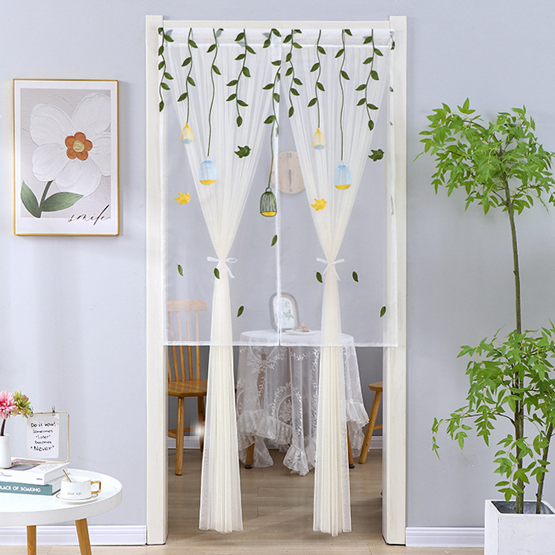 蕾丝门帘免打孔半帘短帘隔断帘卧室家用防蚊纱帘卫生间遮挡帘子