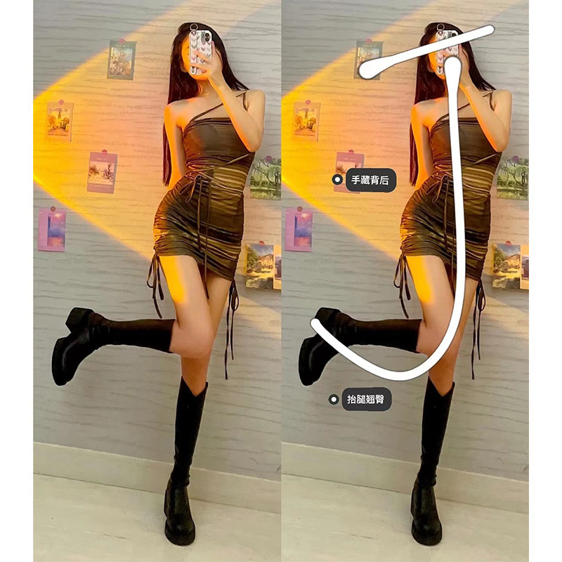 长靴女不过膝高跟厚底V口骑士靴粗跟高筒弹力瘦瘦靴小个子长筒靴