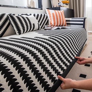 雪尼尔四季通用沙发垫防猫抓全套轻奢感防滑三位一贵妃沙发套盖布