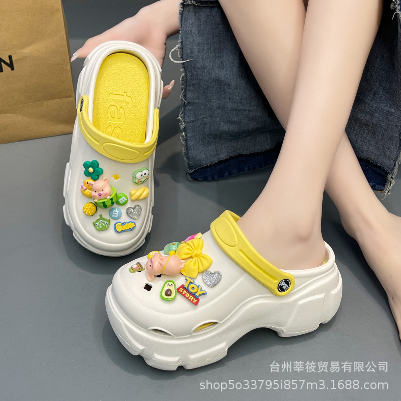 厚底增高小个子两穿洞洞鞋女2024夏季新款可爱卡通居家外穿凉拖鞋