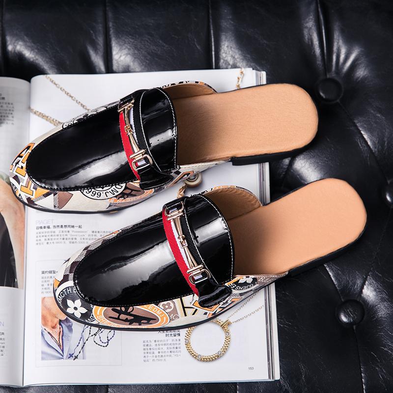 2025半拖鞋男款防滑夏天皮鞋室外包头室内男士凉拖外穿透气豆豆鞋