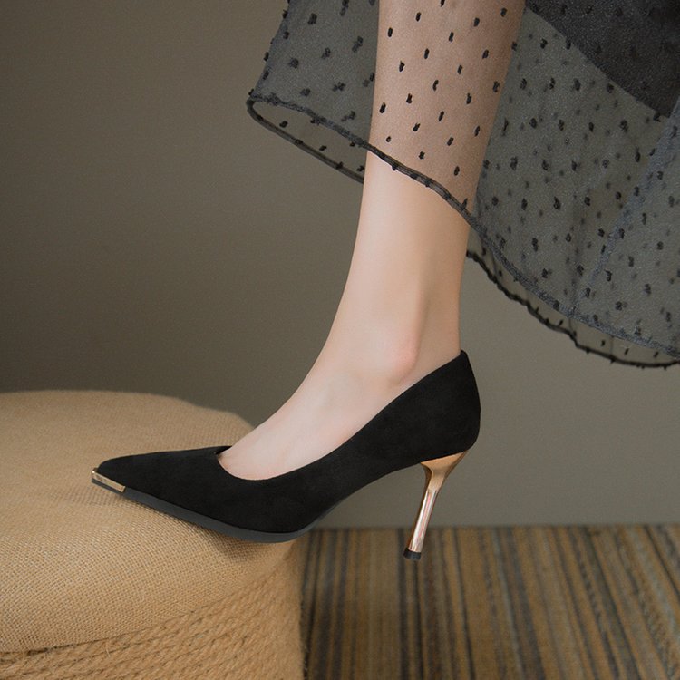 2025春季新款大码细跟单鞋尖头浅口高跟鞋时装职业四季女鞋批发