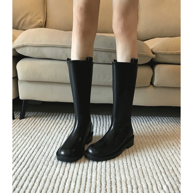 2024新款英伦风中筒靴子粗跟宽筒骑士靴高筒不过膝长筒靴女西部靴