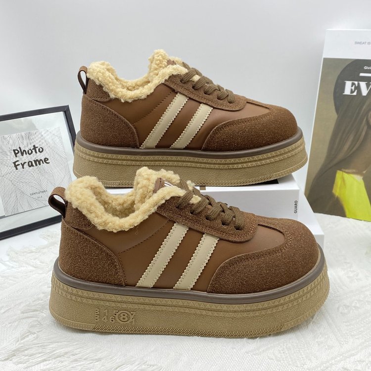 复古德训鞋女2024新款冬季加绒保暖厚底增高保暖棉鞋运动休闲板鞋