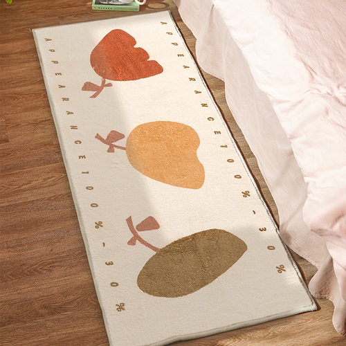 日式侘寂风卧室床边毯客厅长条仿羊绒地毯奶油风家用隔凉茶几毯