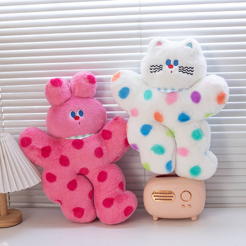 卡通波点睡觉抱枕侧睡毛绒玩具多巴胺粉兔沙发靠垫宿舍床睡觉靠枕