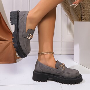 跨境大码英伦风小皮鞋女2025春秋季新款日系厚底一脚蹬法式