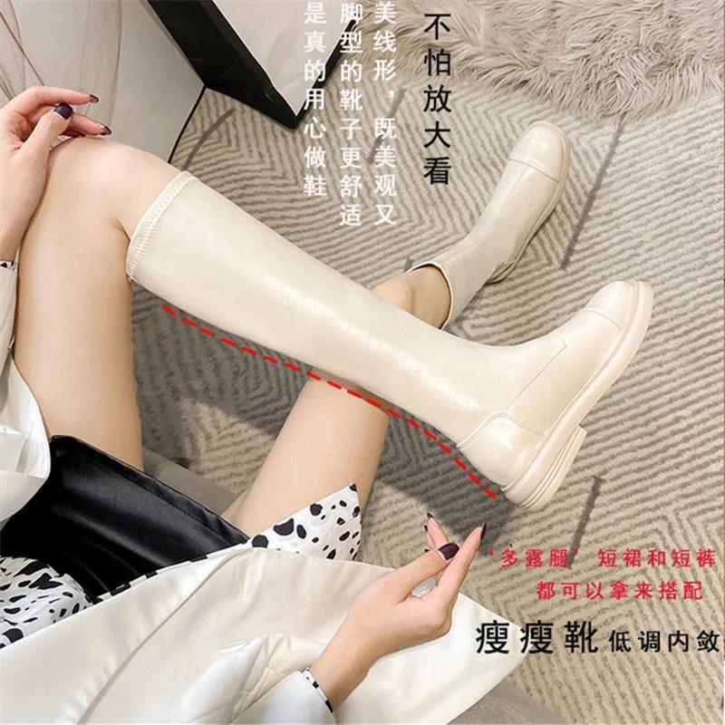 不过膝长靴女长筒靴2021新款秋冬帅气骑士靴高筒马丁靴女显瘦皮靴